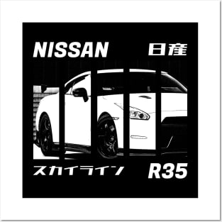 NISSAN GT-R R35 Black 'N White 3 (Black Version) Posters and Art